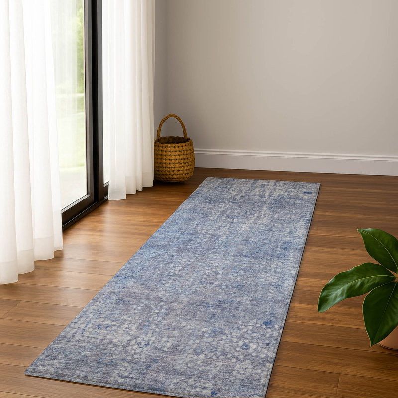 Premium Machine Washable Mayfield AMF2087 Abstract Rug, Blue, 2'3" x 7'6" Runner