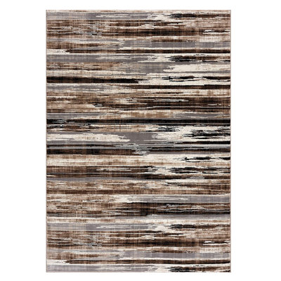 2' X 3' Brown Ivory and Tan Abstract Washable Non Skid Area Rug