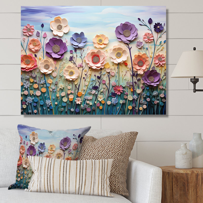 Meadow Melody II - Modern Canvas Wall Art, H 12 po x l 20 po, Toile tendue