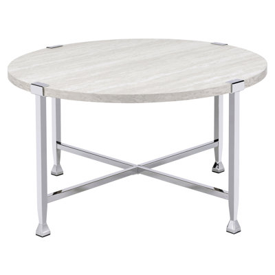 Table basse ronde en chêne blanc et chrome