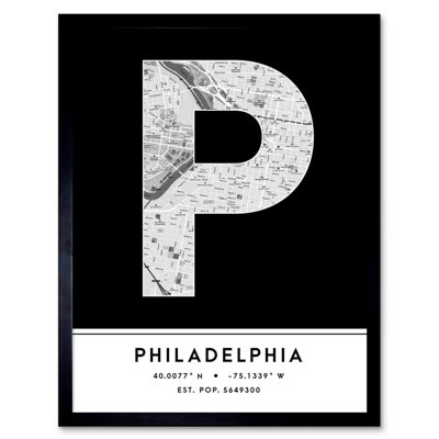 Philadelphia City Map Philadelphia Black & White by Wee Blue Coo - Single Picture Frame Typography