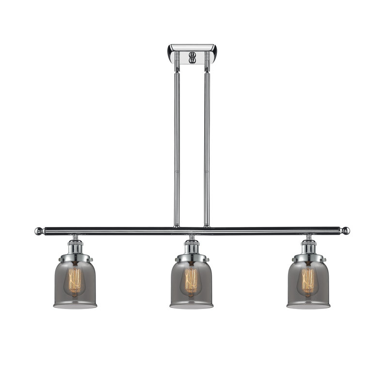 Ballston Urban - Bell - 3 Light 36" Stem Hung Island Light - 5"Dia., Polished Chrome, LED, Plated Smoke