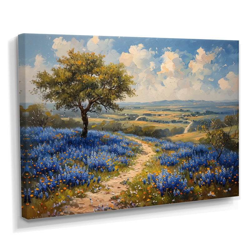 Chasteen - Blue Bonnets, art mural, H 16 po x l 32 po x P 1 po, Toile avec cadre flottant noir