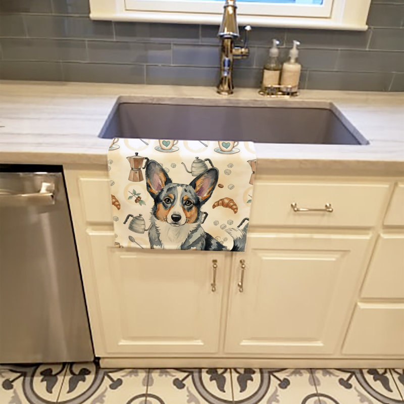 Serviette de cuisine Coffee Bar, Bleu Merle Cardigan Welsh Corgi