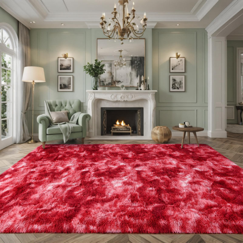 Tapis à poil long Antonije Tie Dye, Rectangulaire 3 pi x 5 pi, Red