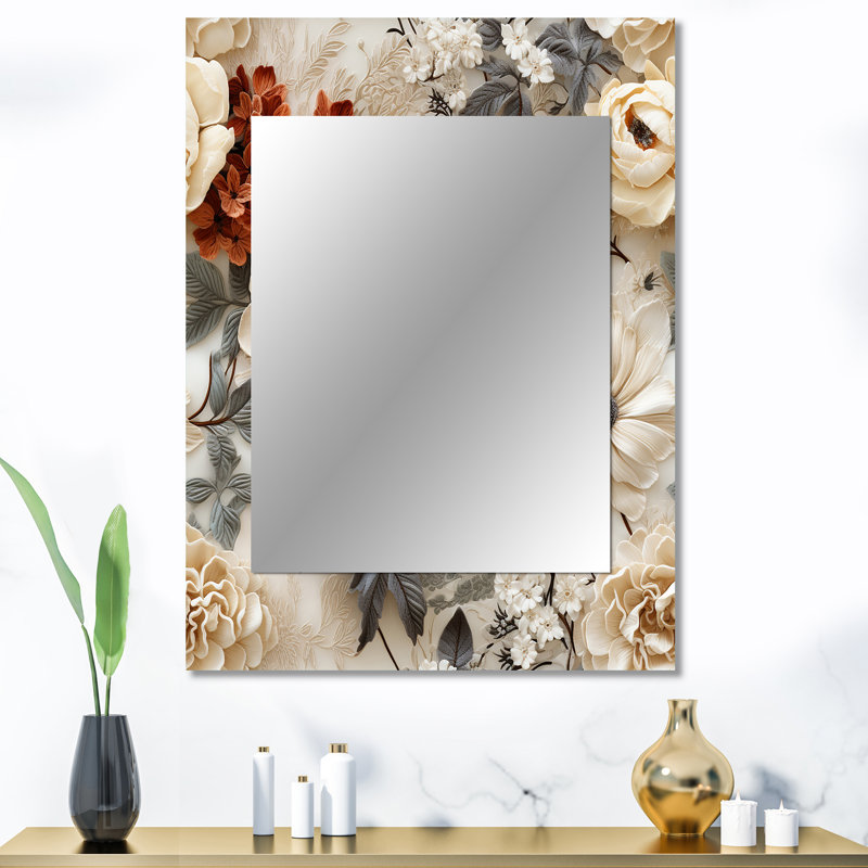 Svetin Rustic Lace Romance Victorian Pattern - Floral Unique Mirror, Floral Large Wall Mirror, Printed Metal Art, 40" x 30"
