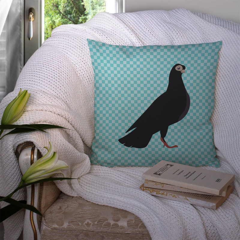 Coussin décoratif extérieur carré à damier de pigeon, Bleu, 14 po x 14 po