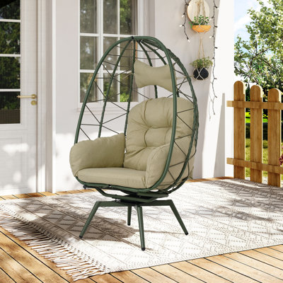 Chaises longues pivotantes de patio, chaise d'œuf en rotin en acier pour le patio à la maison