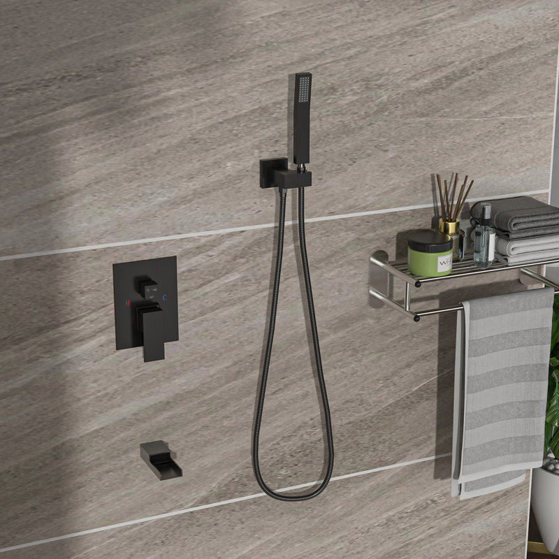 Ensemble de douche huilé en caoutchouc et bronze - Douche de baignoire à fixation au plafond de 12 pouces avec robinet de douche à 3 fonctions pour la pluie et la douche à main Système d'installation facile d'entretien