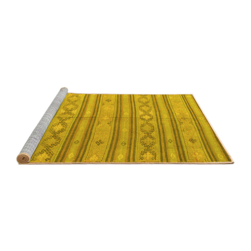 Tapis contemporain 848 jaune lavable à la machine, Carré 7 pi