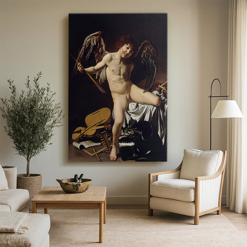 «Love Conquers All», toile tendue par Caravaggio, 32 x 48