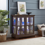 Retro Antique LED Curio Display Cabinet With Adjustable Shelves And Lattice Doors