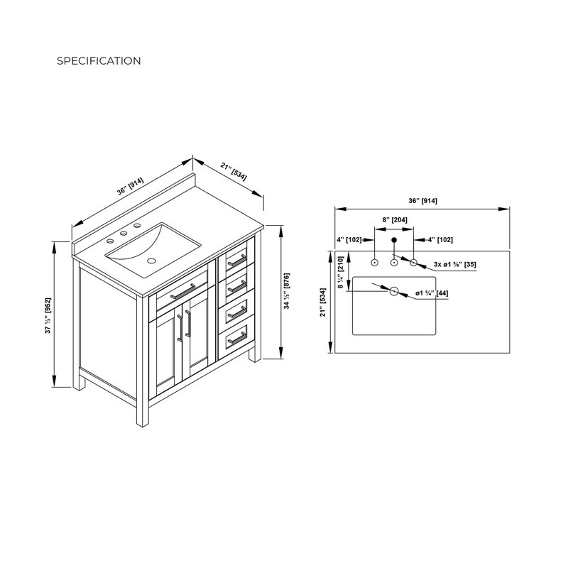Meuble-lavabo simple autoportant Tahoe 36 po, Latte amande