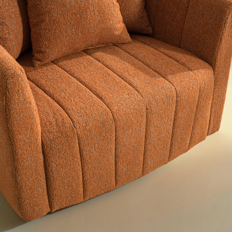 Fauteuil demi-tonneau pivotant rembourré, Chenille orange