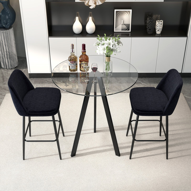 Ensemble de table de bar moderne avec tabourets 31,5 po Modern, Noir, 3 pièces: table, 2 chaises, Noir