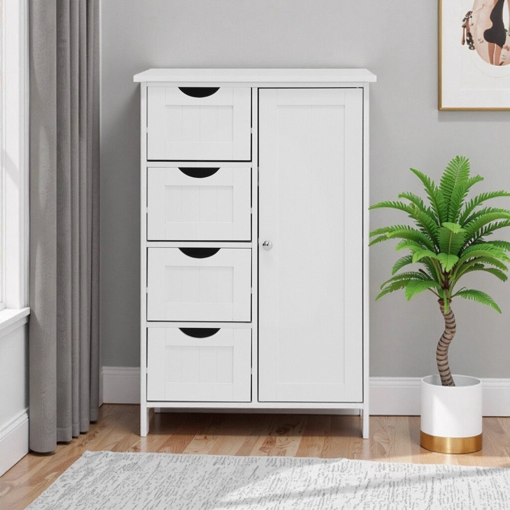 Latitude Run® Modern White Bathroom Floor Cabinet with Adjustable Shelf ...