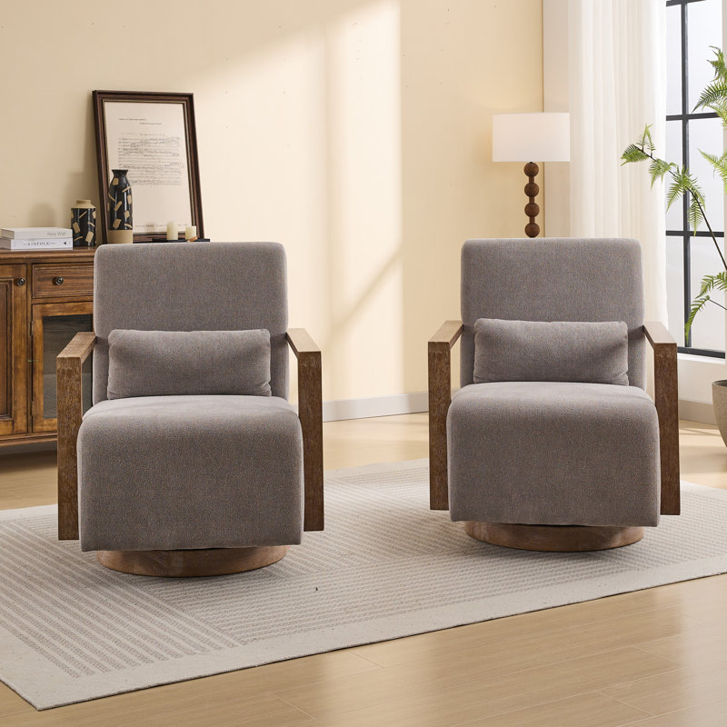 Ensemble de 2 fauteuils pivotants rembourrés Alfe, Polyester gris