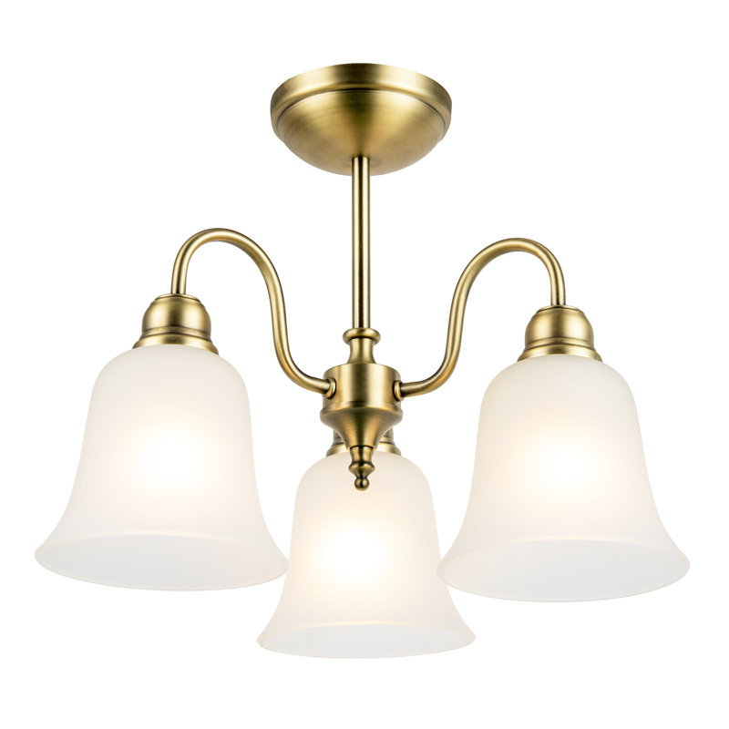Glass Semi Flush Mount, Antique Brass