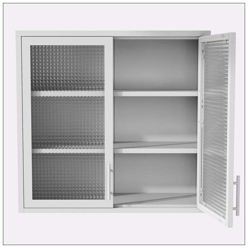 Armoire de rangement murale, verre à gaufres, Blanc