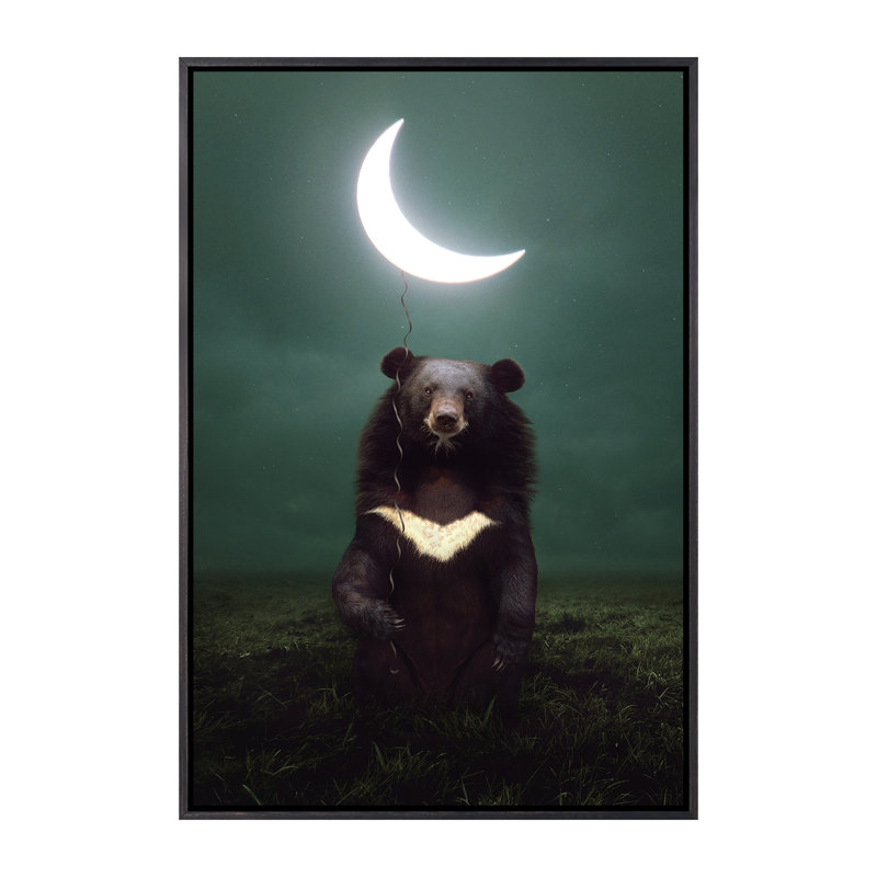 «My Light - Moon Bear» par Soaring Anchor Designs - impression d'art graphique, Pas de tapis, Toile avec cadre noir patiné