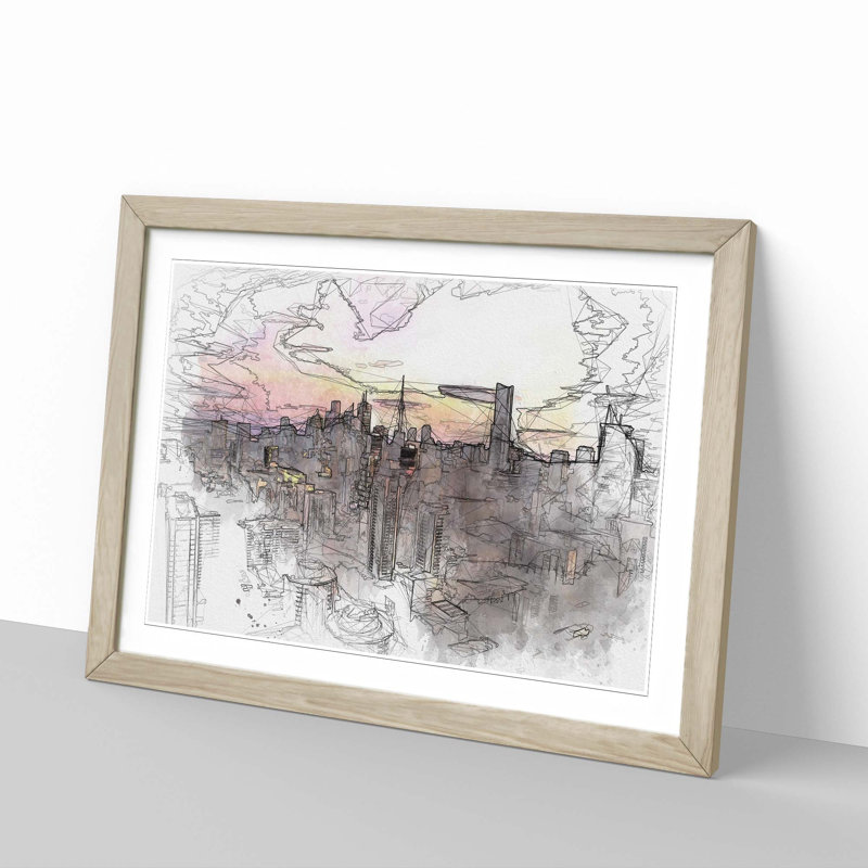 Toronto Canada Skyline in Abstract - Picture Frame Graphic Art Print, Oak, 35cm H x 50cm W x 2cm D