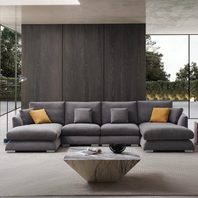 Canapé modulaire en L gris de 140 po avec capacité de 6 sièges en fibre imperméable et lavable à la machine Sofinity pour salon et bureau