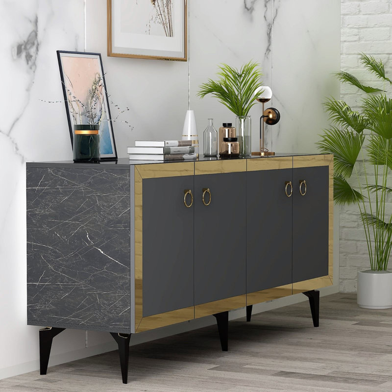 Olivia 150cm Console Table, Grey/Gold