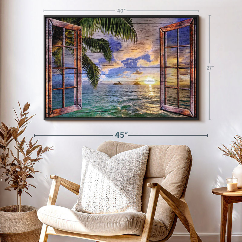 " Wooden Tropical Window View ", 40" H x 27" W
