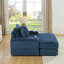 Canapé d'angle en velours côtelé bleu avec 2 coussins décoratifs, assise profonde pour un confort optimal dans votre salon, tissu doux et luxueux, ressorts fermes et stables, design ergonomique soigné, montage facile