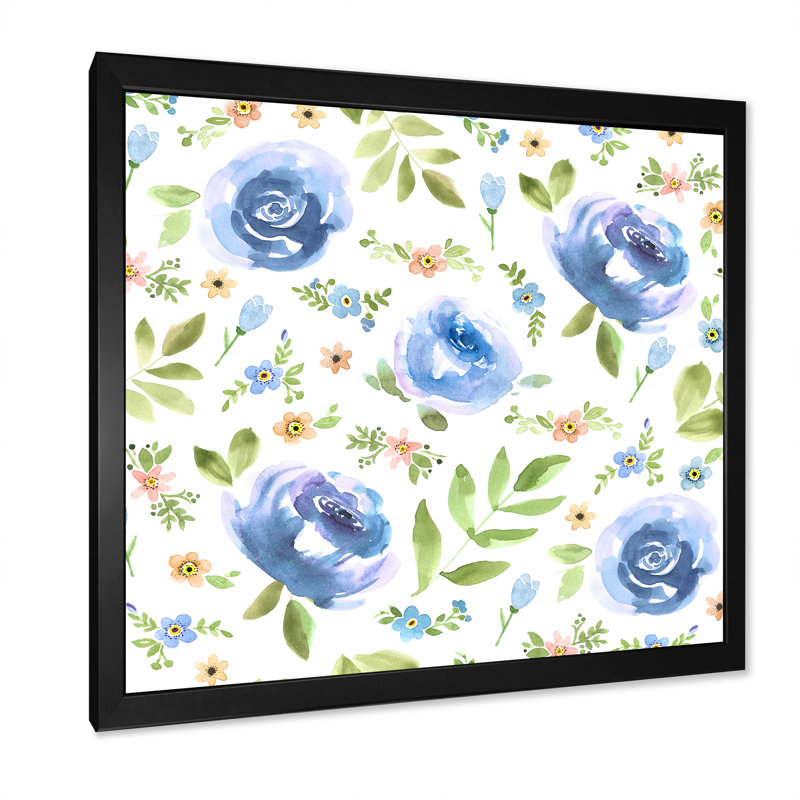 «Blue Roses And Forget-Me-Not», reproduction d'art sur toile traditionnelle, H 16 po x l 16 po x P 1 po, Cadre photo noir