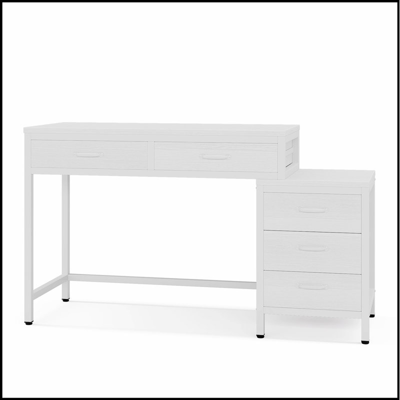 Bureau d'ordinateur 51 pouces réversible avec 5 tiroirs et classeur, idéal pour les petits espaces et le bureau à domicile