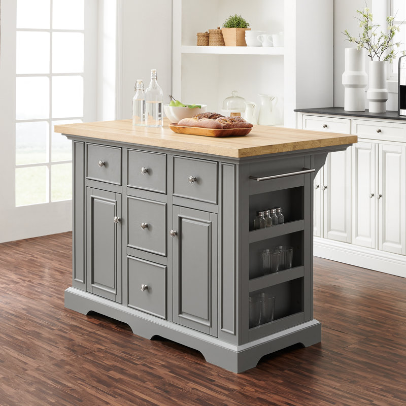 Îlot de cuisine avec support à épices Diamondback, Gris, Bois naturel