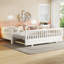 Lit plateforme avec garde-corps, structure en bois massif, convertible en lit simple double, blanc, peu encombrant et élégant-121053556-121053555