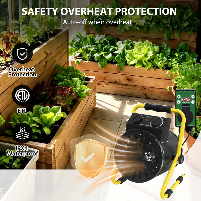 Chaufferette de serre avec thermostat (paquet de 2), radiateur électrique 1500W avec protection contre la surchauffe