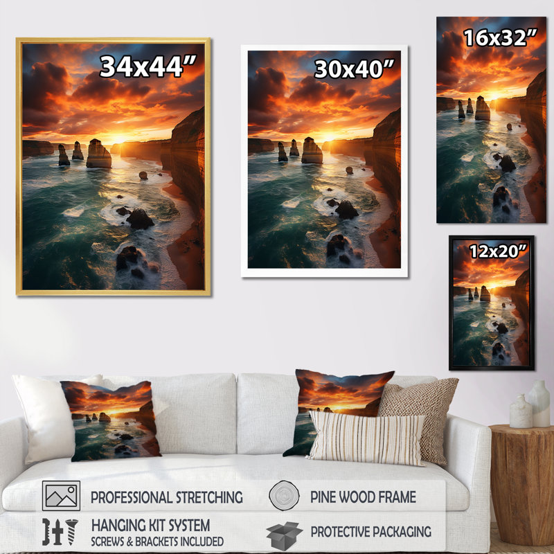 Australie, douze apôtres majestueux I - impression, Cadre simple noir, H 20 po x l 12 po x P 1 po