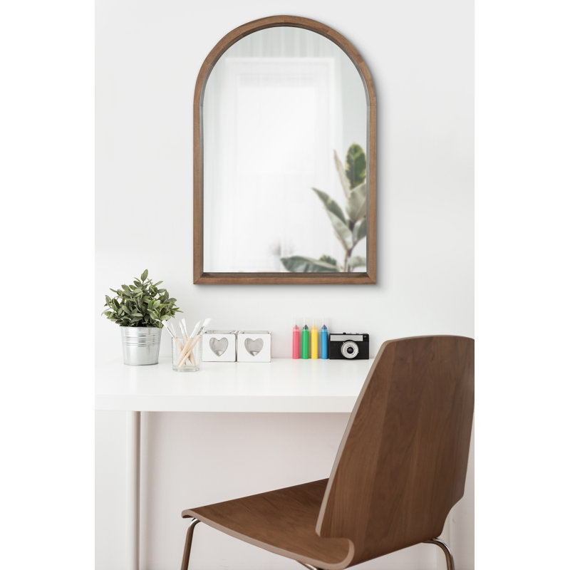 Skyeler Modern Wood Arched Accent Mirror, Natural Rustic, 36" x 24"