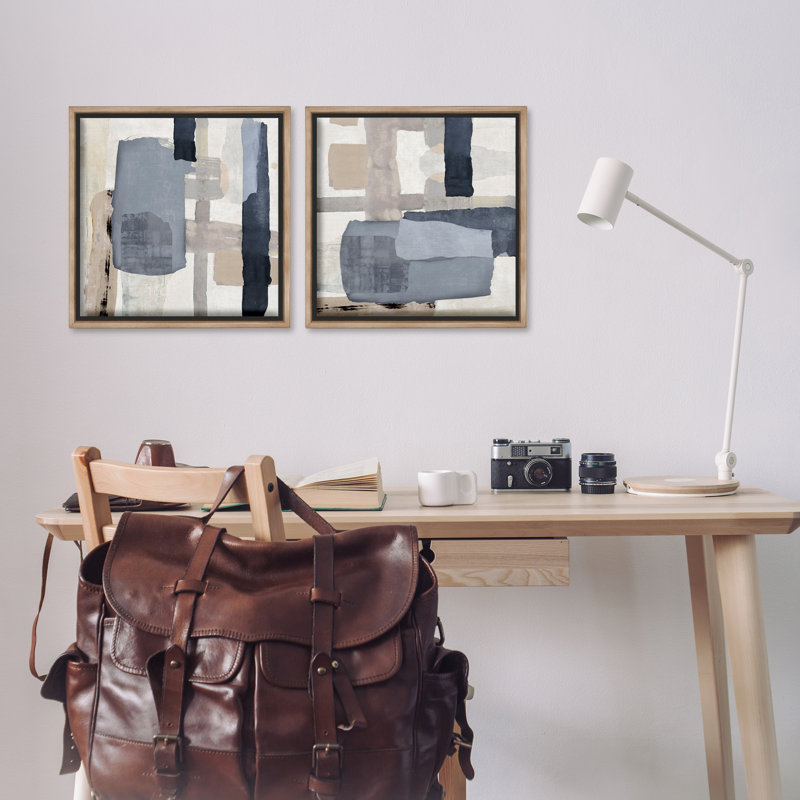 «Neutral Linear Abstracts», ensemble de 2 toiles flottantes encadrées, design par Jacob Q, Cadre flottant orme Montalcino