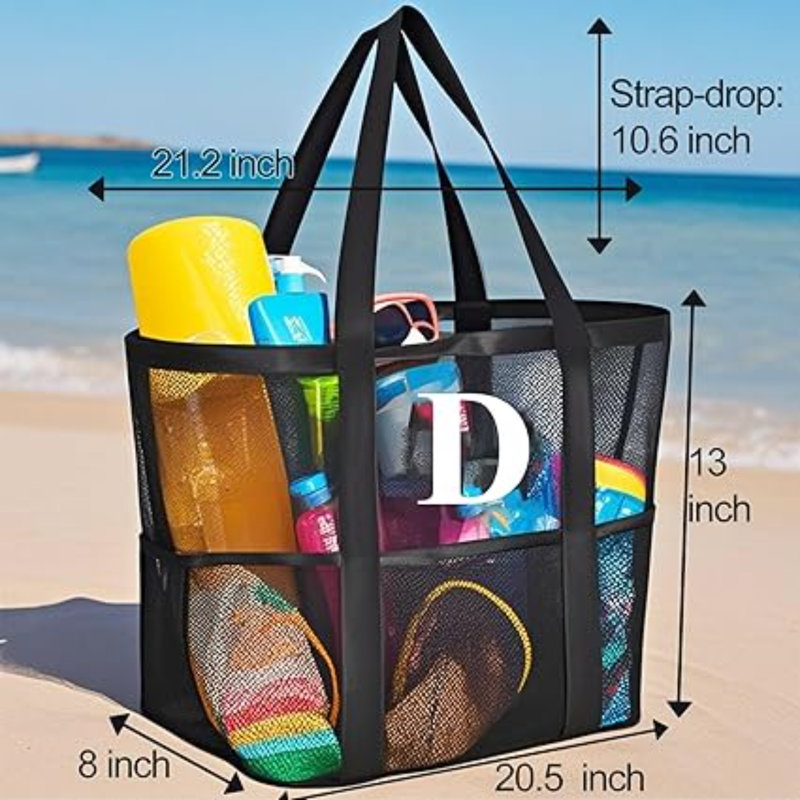 Sac de plage en maille personnalisé pour femme - Sac fourre-tout imperméable pour les voyages en famille, les jouets et les articles essentiels