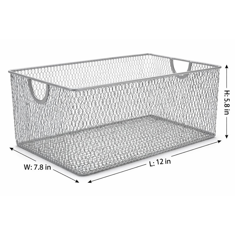 Panier en métal, H 6 po x l 12 po x P 8 po, Argent