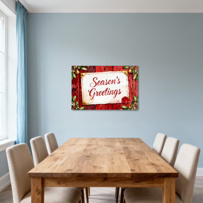 Saisons de Noël, plaque de voeux en bois avec verdure, H 28 po x l 40 po