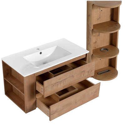 Meuble-lavabo mural 30 po avec lavabo et support de rangement, 2 tiroirs à fermeture en douceur, armoire de rangement 00612IMO-05530IMO (KD-Packing)