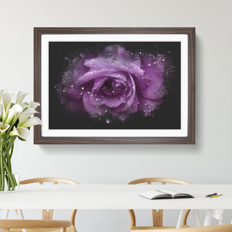 Purple Rose Flower Vol.1 - Single Picture Frame Print on Wood, 27cm H x 36cm W x 2cm D, Walnut Framed