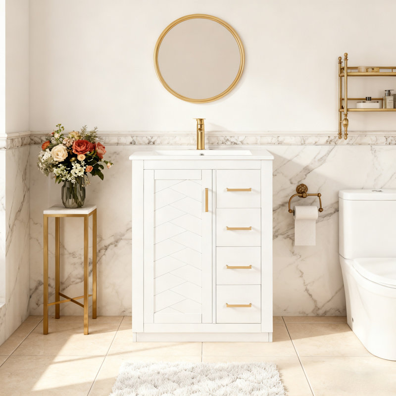 Armoire de rangement autoportante avec lavabo et tiroirs, Blanc