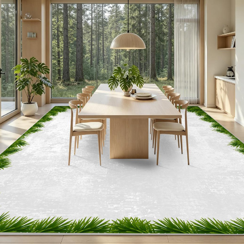 Tapis d'intérieur vert lavable à la machine, avec branches de sapin de Noël, Rectangle 71 po x 98 po