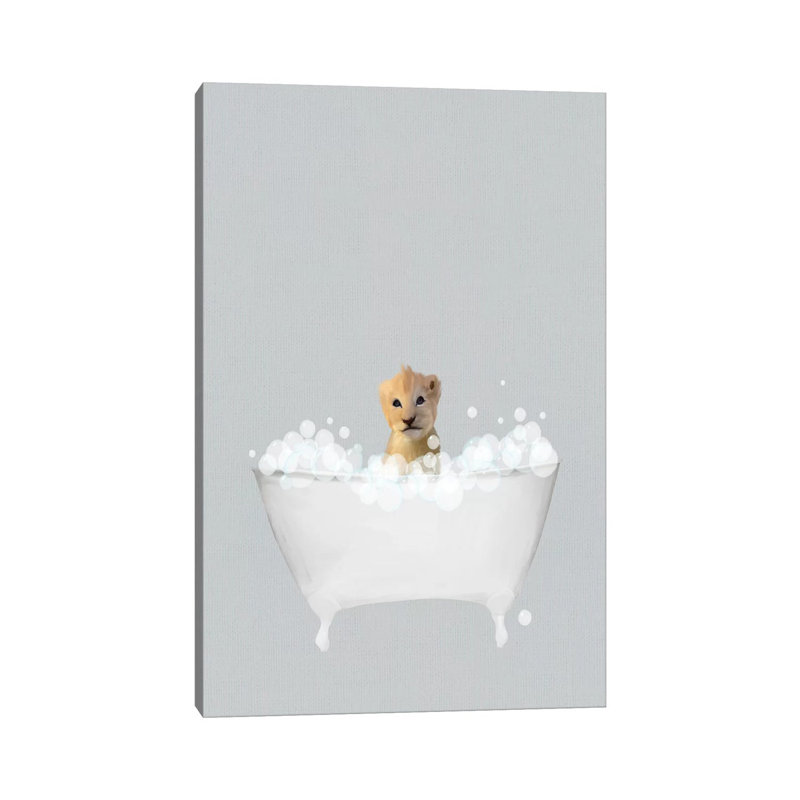Lion Blue Bath by Leah Straatsma - Painting on Canvas, Wrapped Canvas, 45.72cm H x 30.48cm W x 1.91cm D