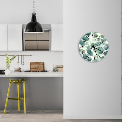 Eucalyptus Tempered Glass Wall Clock, Botanical Greenery Home Decor, Modern Style Wall Clock, Housewarming Gift Idea, Living Room