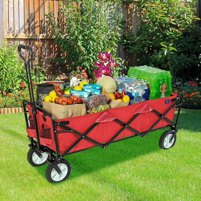 Red Steel Frame Collapsible Outdoor Utility Wagon