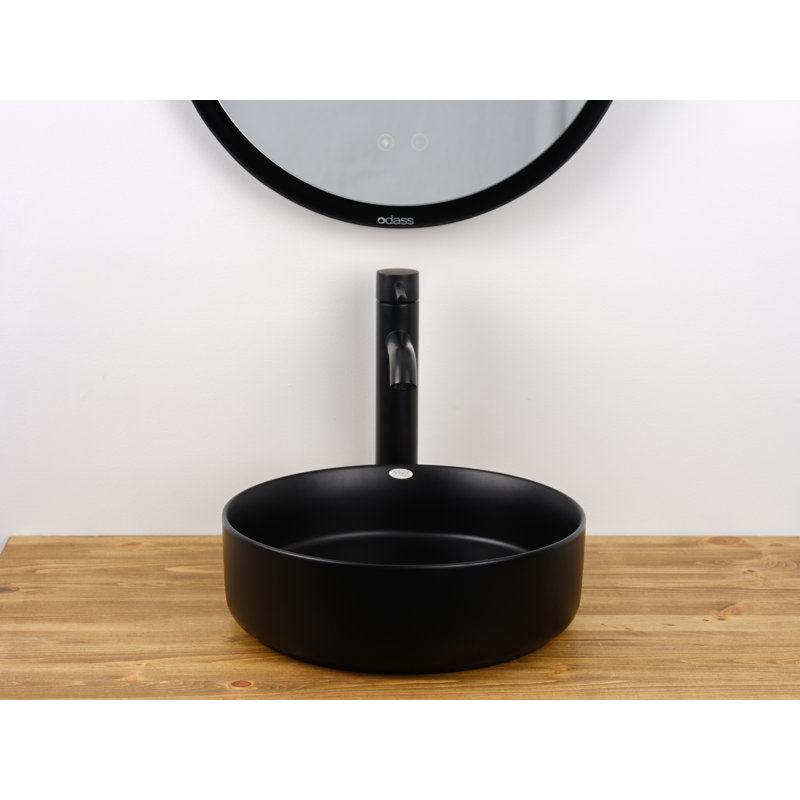 14 po x 14 po Lavabo vasque de salle de bain rond en céramique, Noir mat