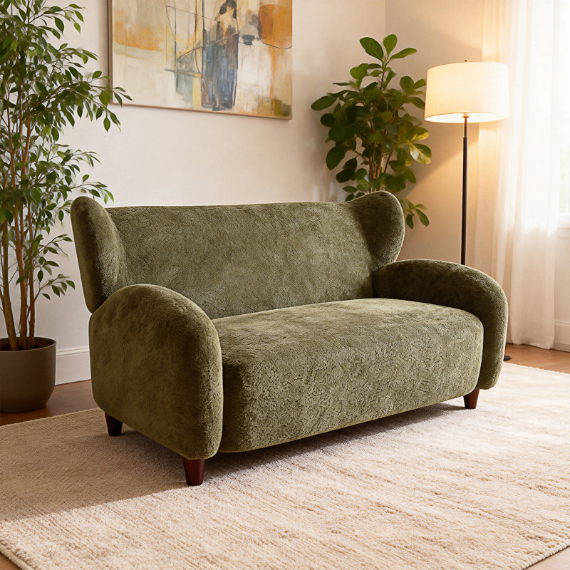Causeuse avec dossier courbé Nordic Chair, Tissu vert olive