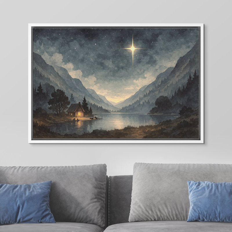 Nuit étoilée, chalet de montagne, décoration murale de chambre à coucher de Bethléem, reproduction d'art sur toile encadrée